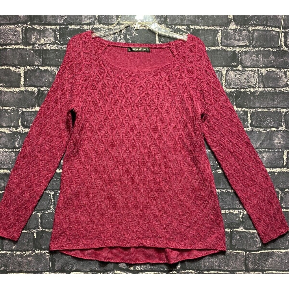 89th & Madison Sweater Womens Large Pink Wine Lite Cable Knit Textured Preppy